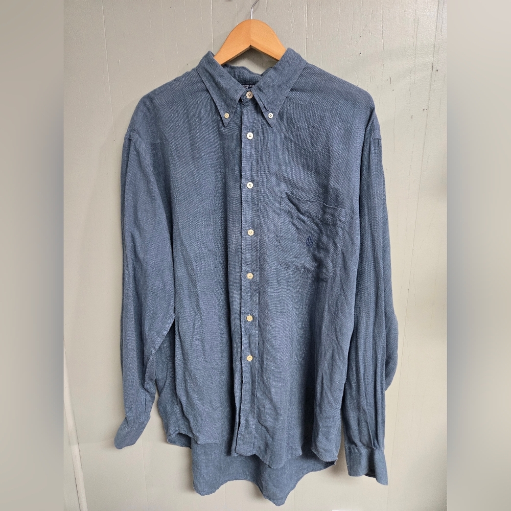 Nautica Men's Blue Button-Up Shirt 100% Linen Size XL